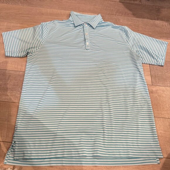 FOOTJOY FJ MENS XL TURQUOISE BLUE STRIPE GOLF POLO SHIRT DRI FIT - Picture 1 of 10